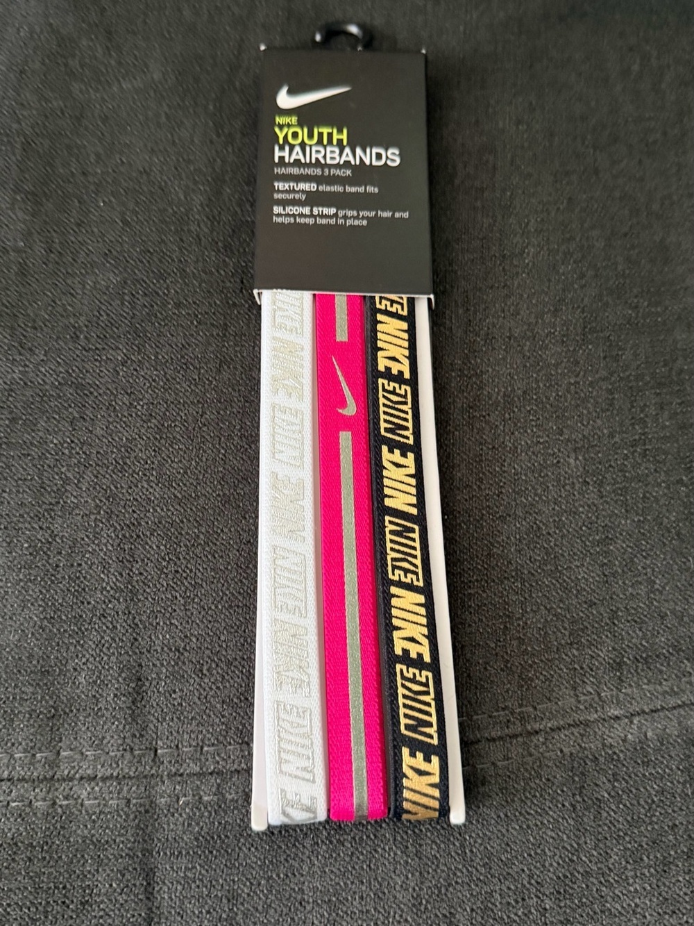 Nike Youth Hairbands 3-Pack — White, Pink, Black/Gold
